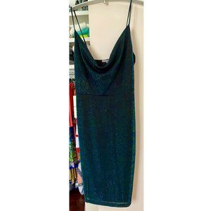 NWT Charlotte Russe Blue Green Shimmer Bodycon with Cowl Neck